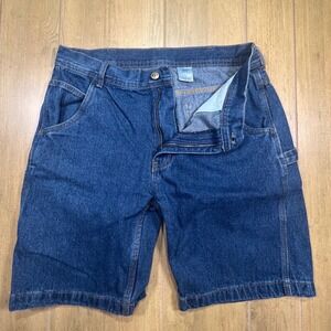 Key Mens Blue Denim Carpenter Utility Workwear Shorts Hammer Loop‎ 32W